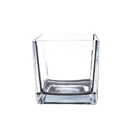 Clear Floral Cube Vase Close Up - Image
