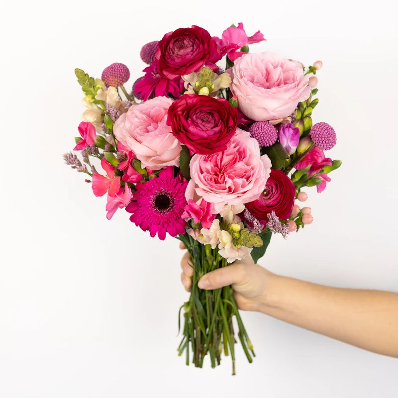 Gummy Pink Flower Arrangement Hand - Image