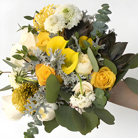 Happy Day Yellow Flower Bouquet and Boutonniere