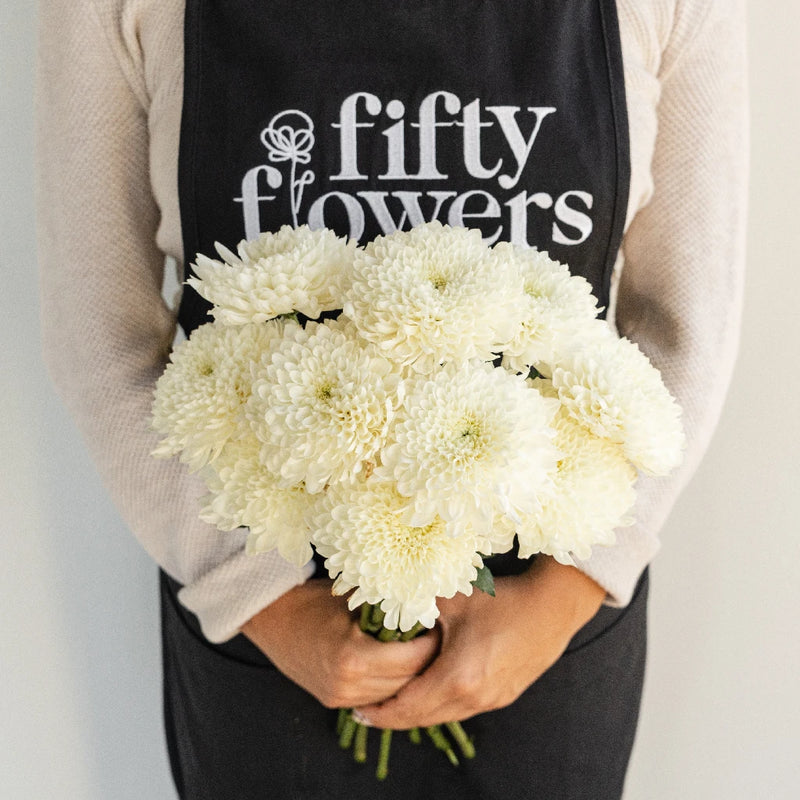 Misty White Bahlia Flower Apron - Image