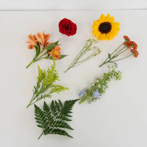 Red Meets Sunflower Bouquet Bar Flower Kit Recipe - Image