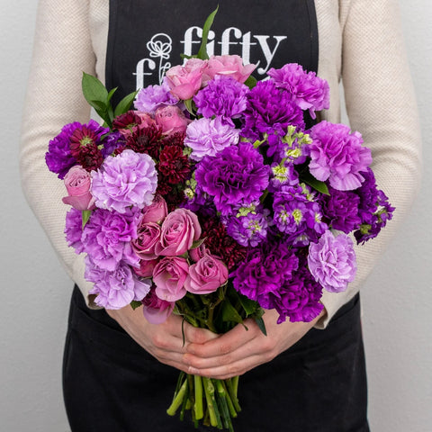 Shades Of Purple Flower Centerpieces Apron - Image