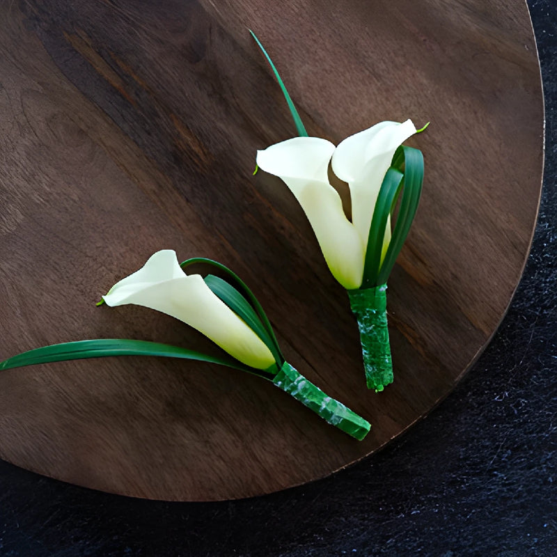 White Mini Calla Lily Boutonniere and Corsage Pack