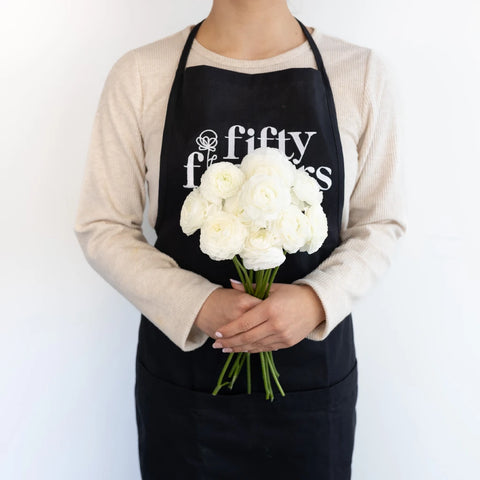White Ranunculus Fresh Cut Flower Apron - Image